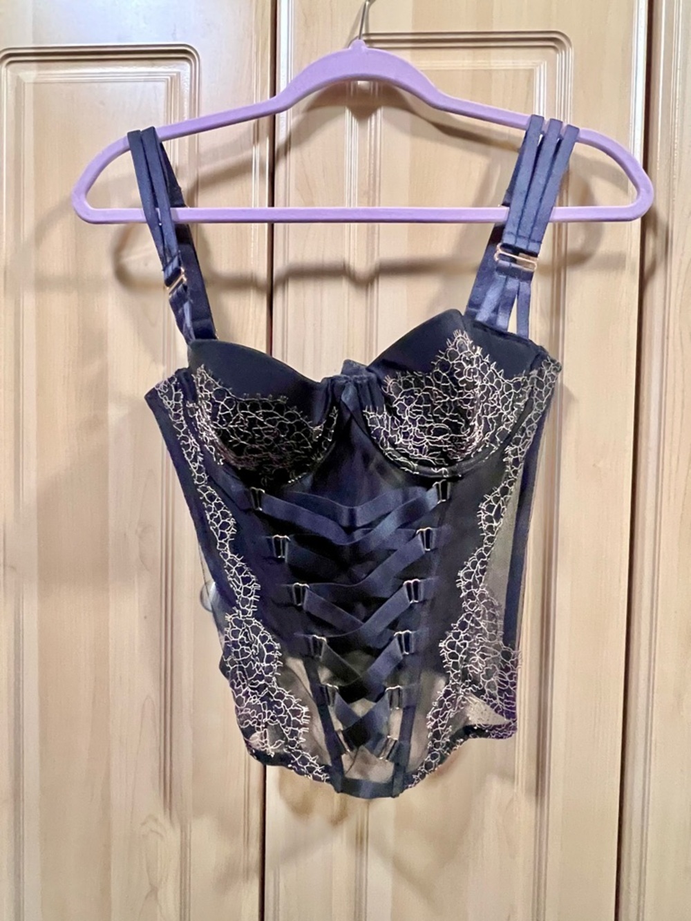 Victoria's Secret Strappy Black Bustier w Gold Details